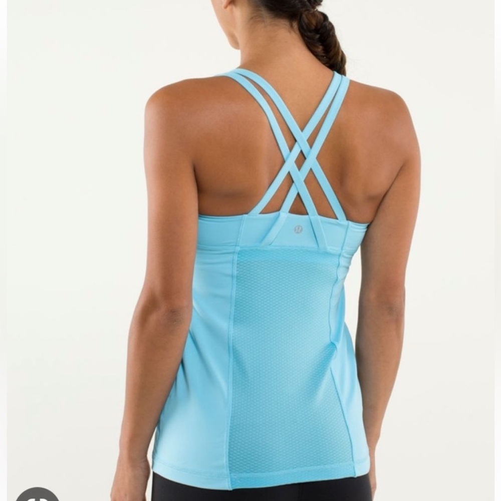 Lululemon Energy Tank Top in Blue Moon w Crisscross Back Straps, Mesh Size 4